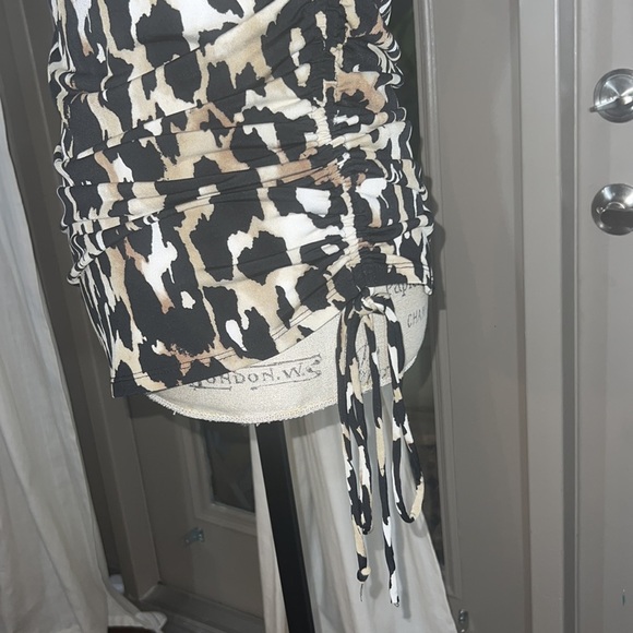 Michael Kors animal print Cowl Neck Blouse Cinched Ruched Side Tie shirt Small​ - Picture 4 of 12